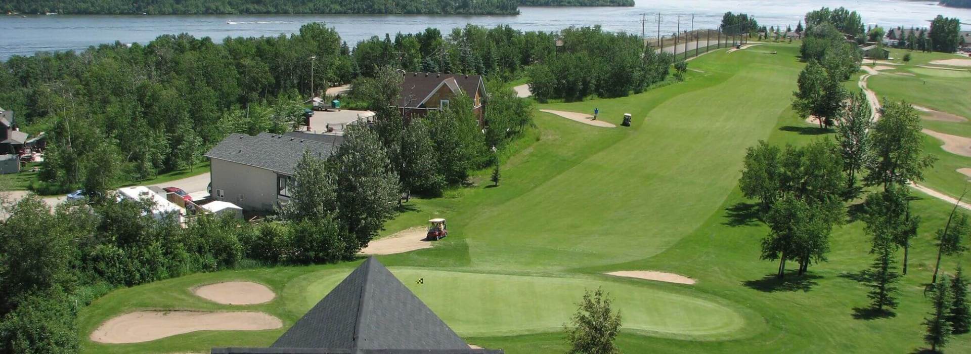 aerial view of golf course fairway from clubhouse